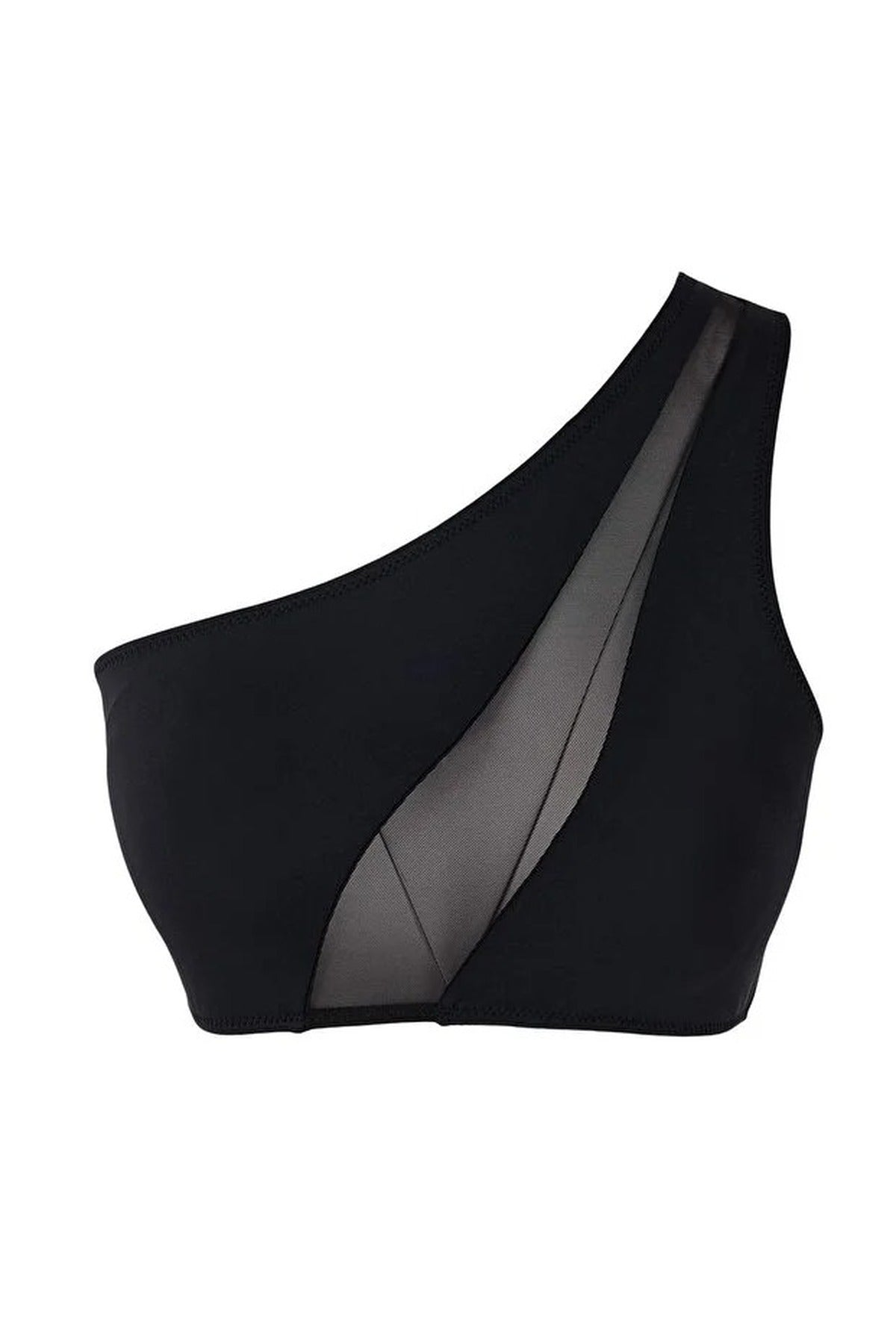 Mesh Detail One Shoulder Covered Bikini Top