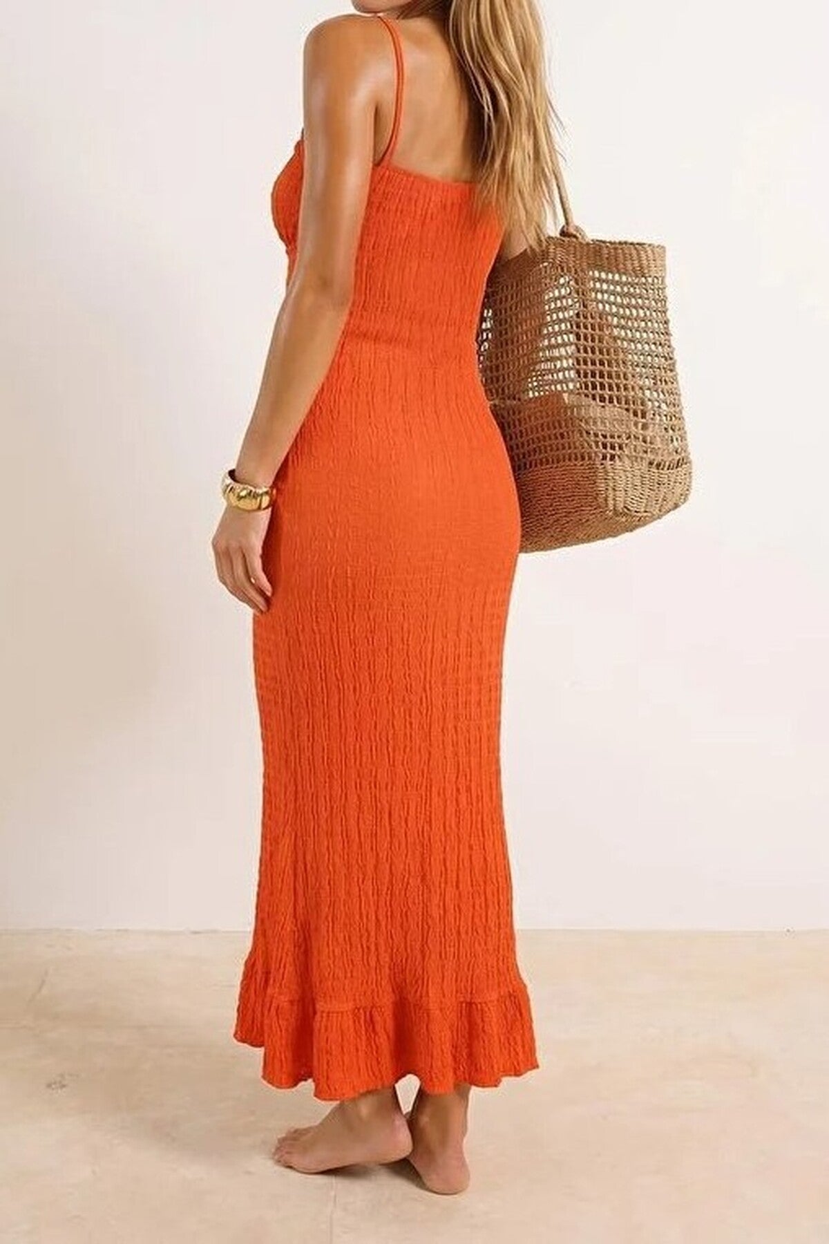 Knitted Maxi Ruffled Beach Dress