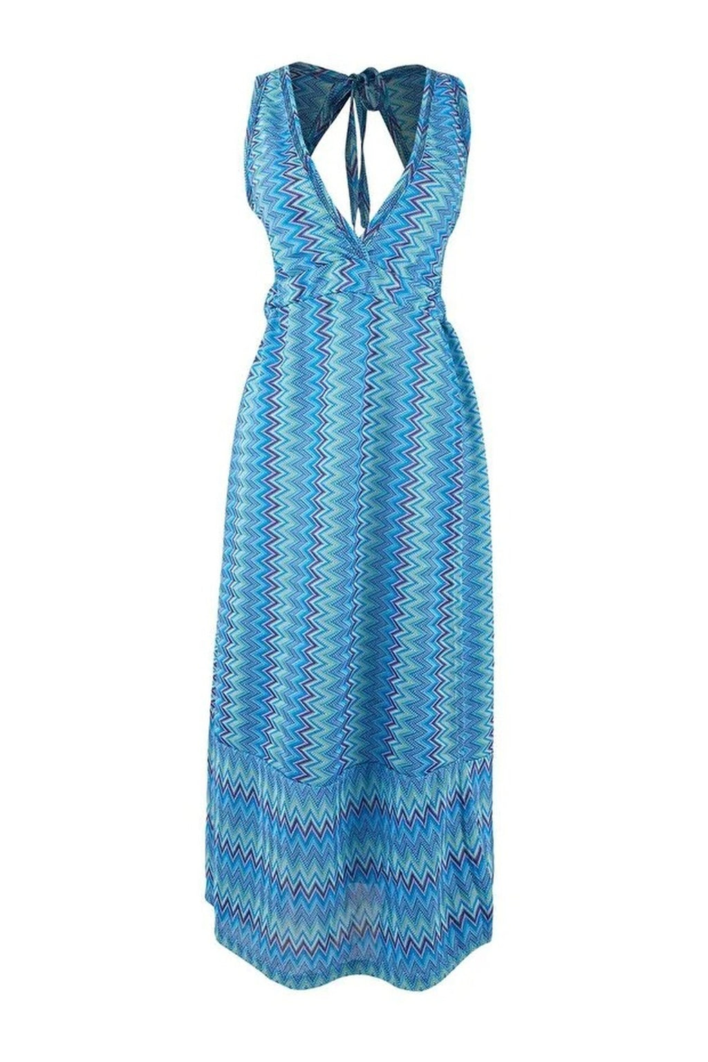 Geometric Patterned Knitted Maxi Backless Beach Dress