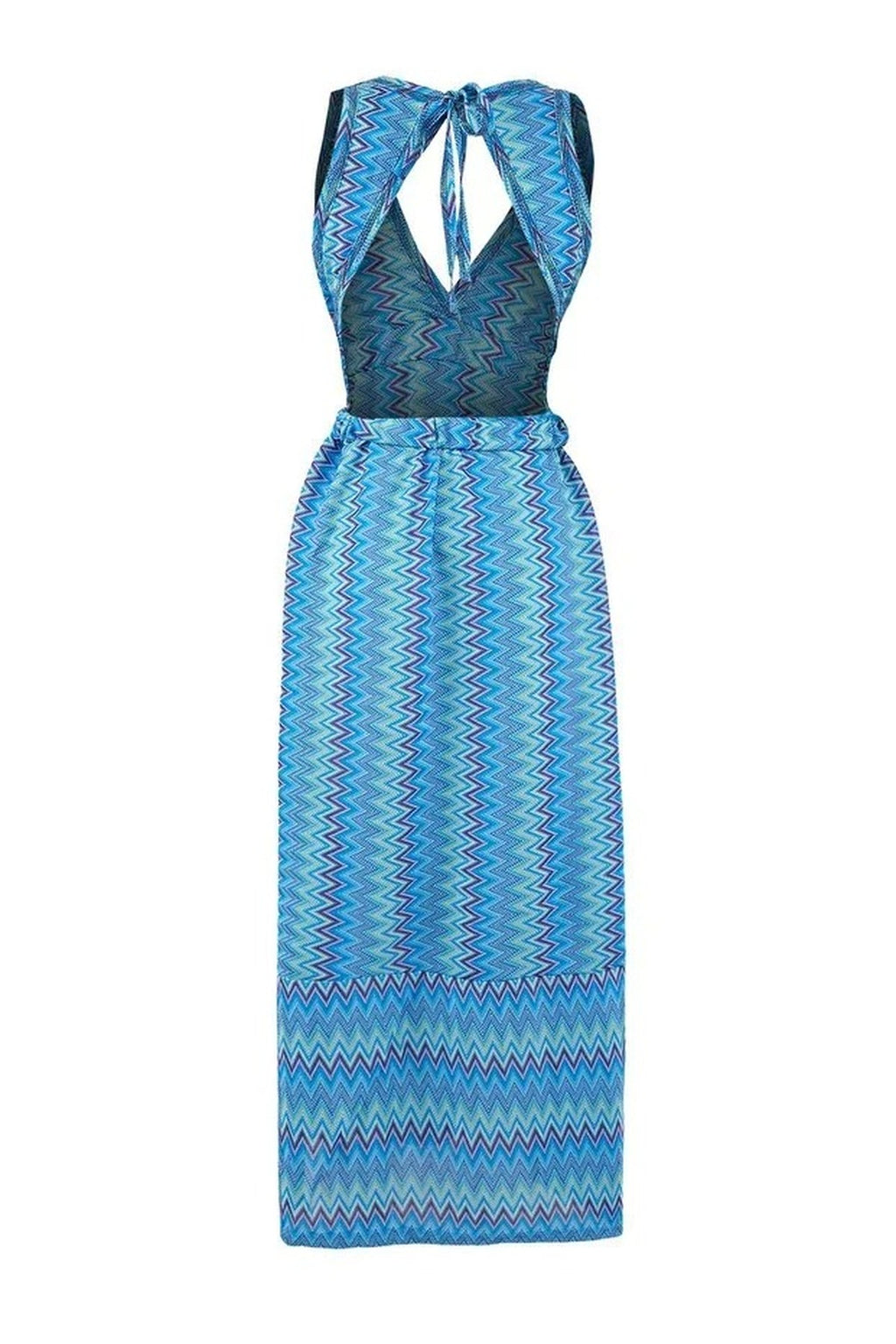 Geometric Patterned Knitted Maxi Backless Beach Dress