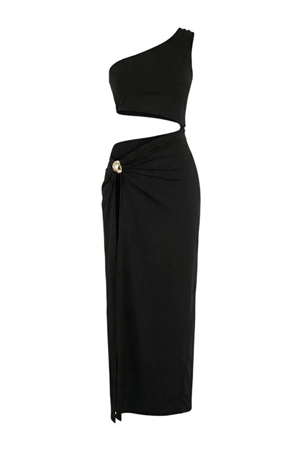 Knitted Maxi Draped One-Shoulder Beach Dress with Accessories