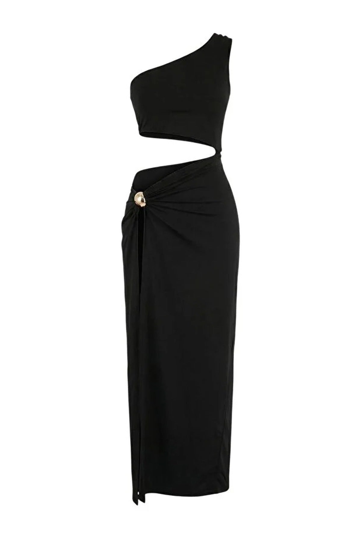 Knitted Maxi Draped One-Shoulder Beach Dress with Accessories
