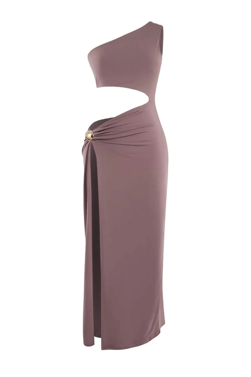 Knitted Maxi Draped One-Shoulder Beach Dress with Accessories