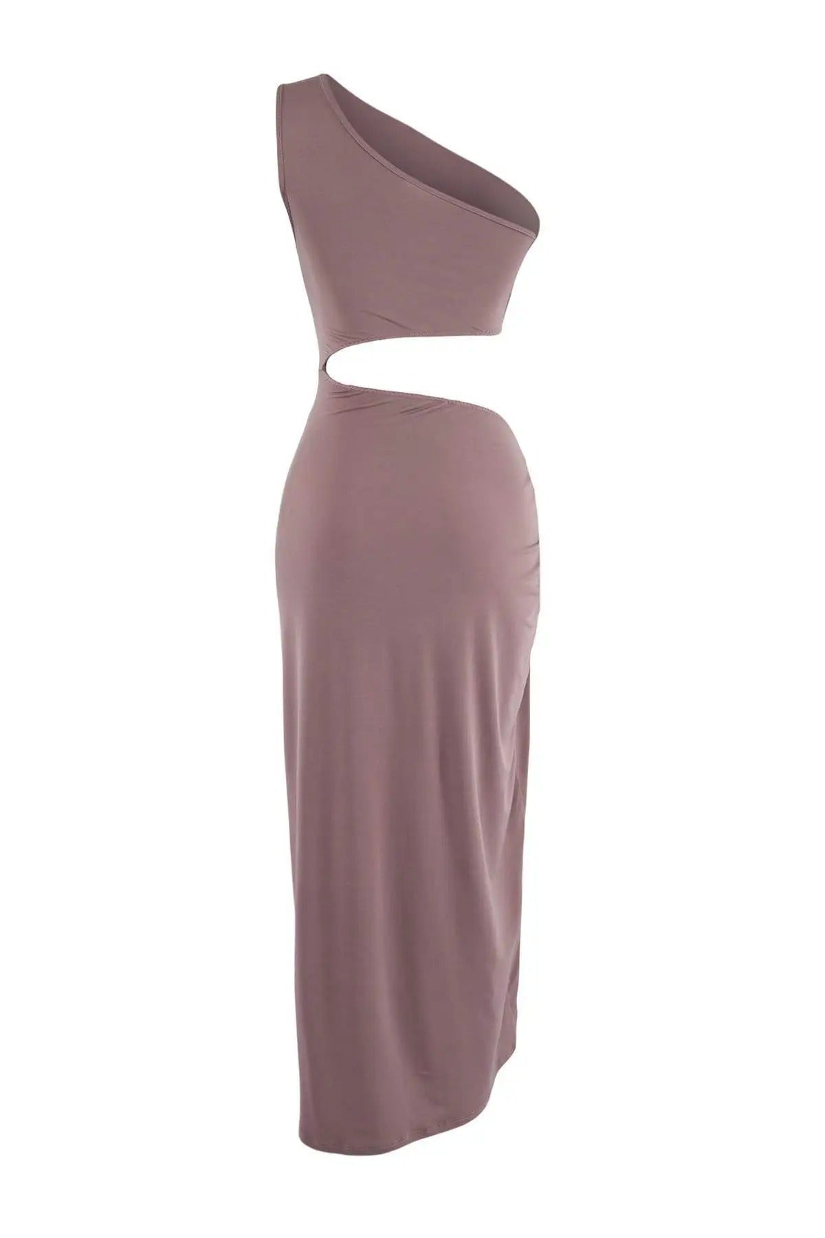 Knitted Maxi Draped One-Shoulder Beach Dress with Accessories