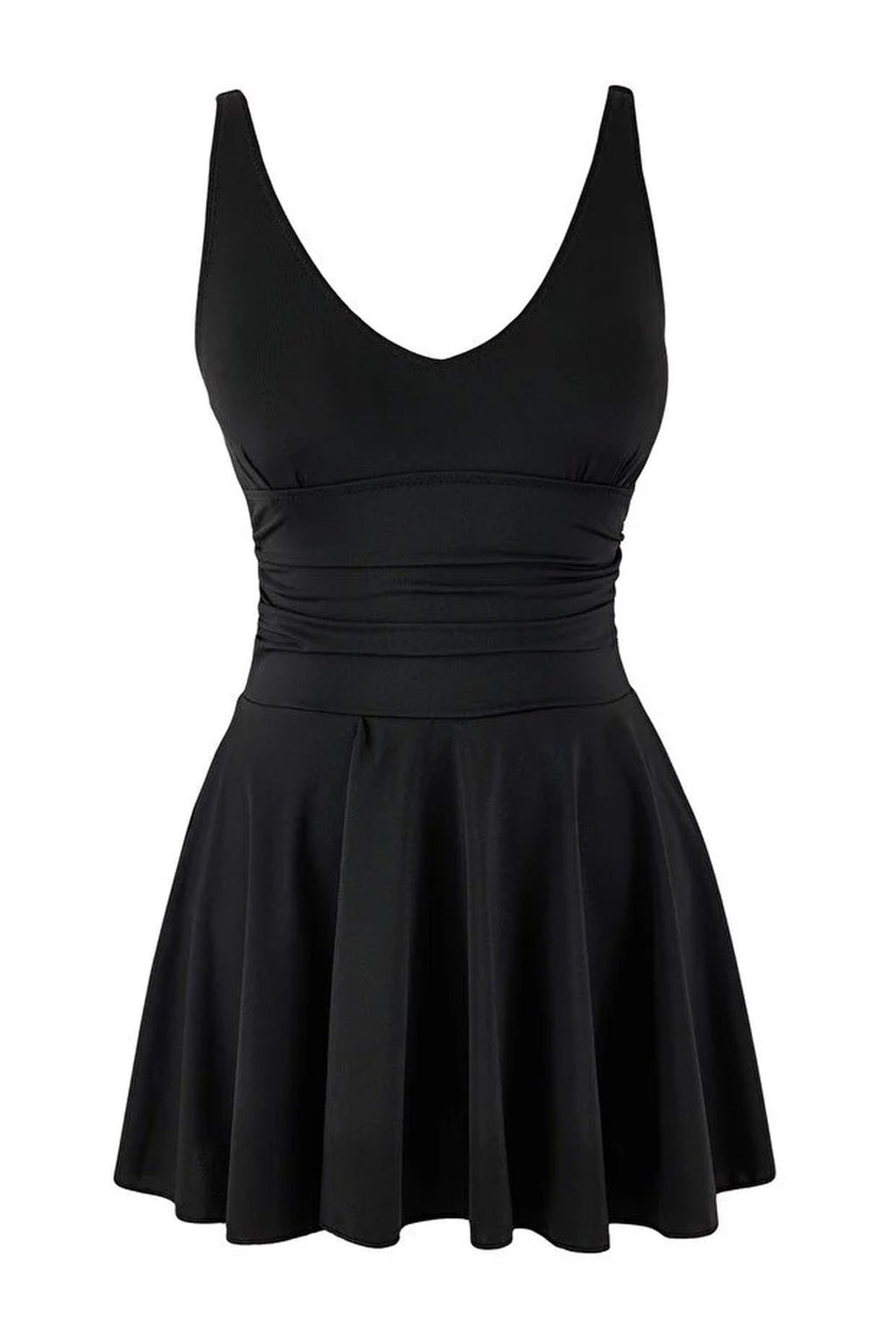 Draped V-Neck Covered Basic Skirt Swimsuit
