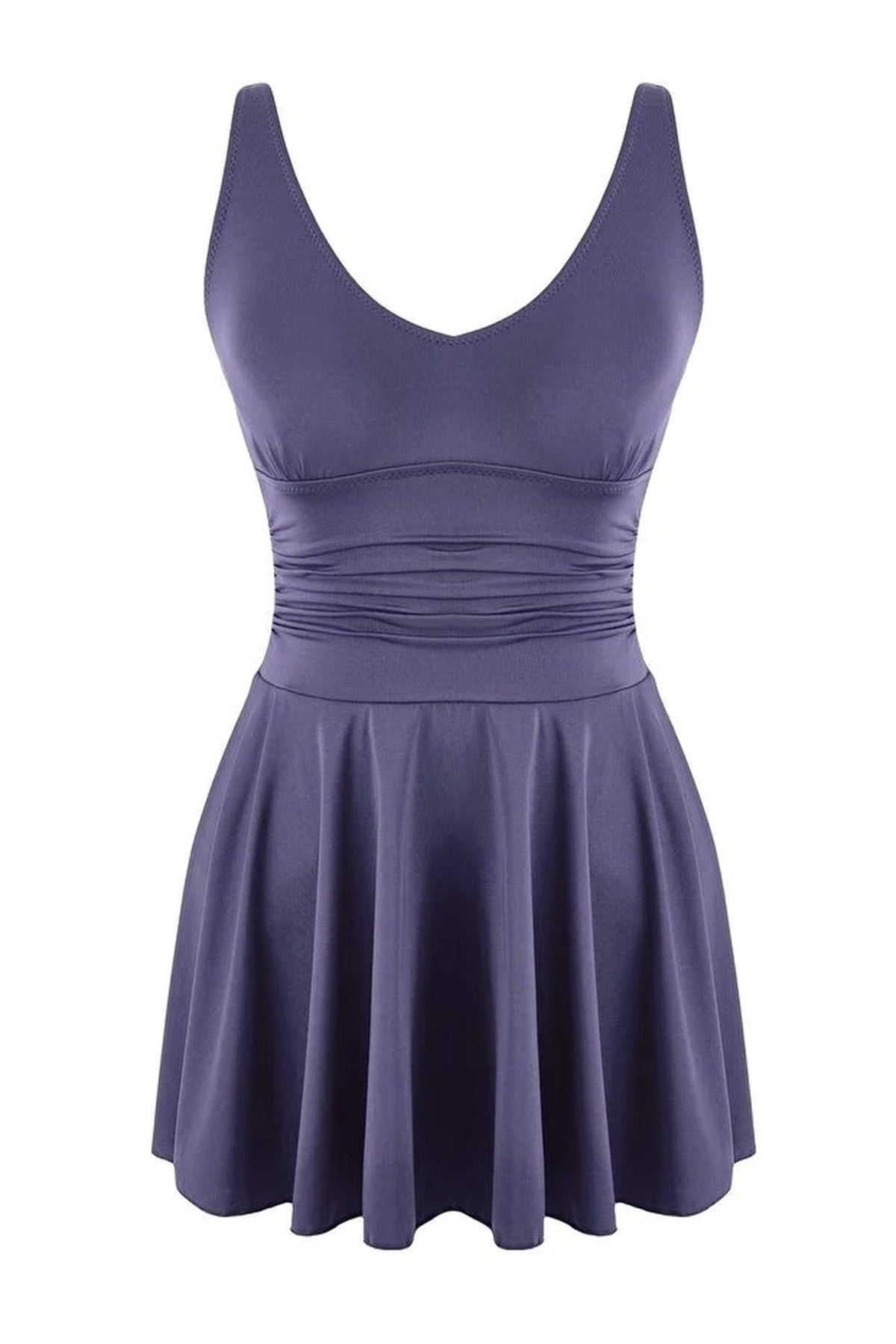 Draped V-Neck Covered Basic Skirt Swimsuit