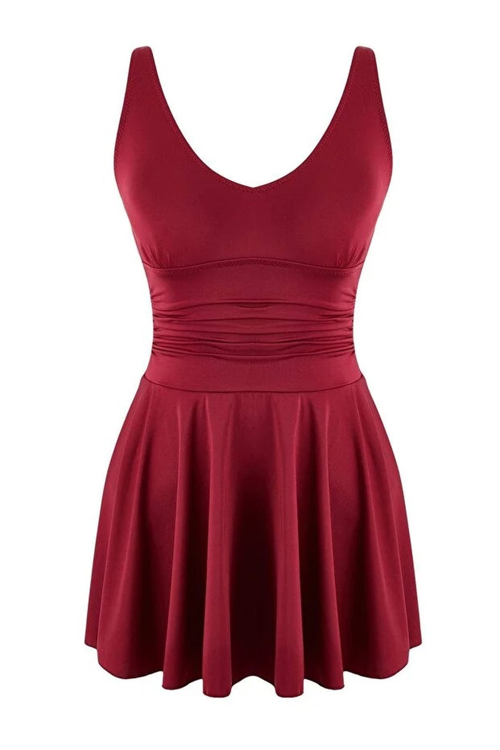 Draped V-Neck Covered Basic Skirt Swimsuit