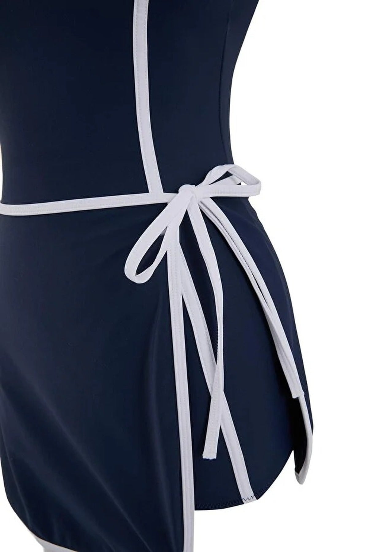 Color Block Halter Neck Covered Tie Detail Skirt Swimsuit