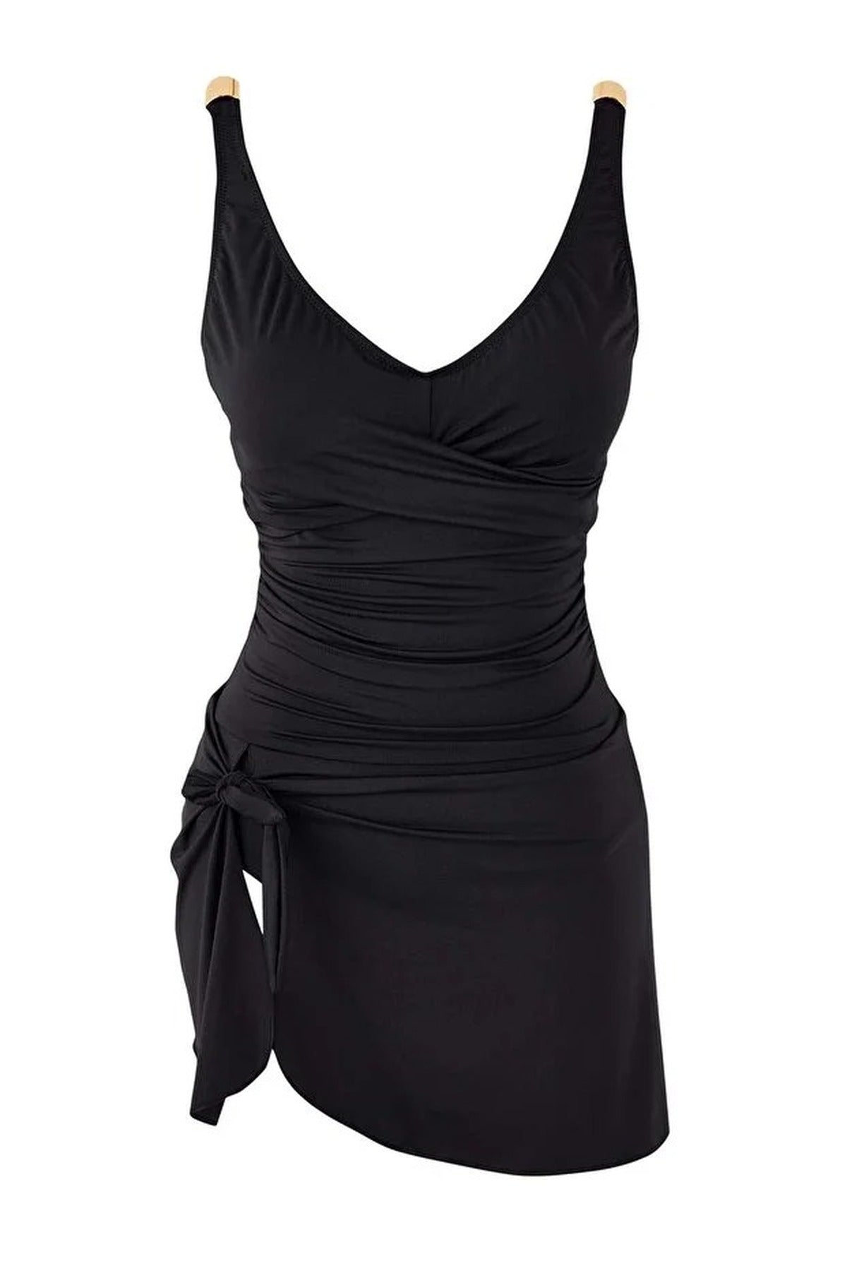 Belted Accessory Detail Tie Detail V-Neck Covered Skirt Swimsuit