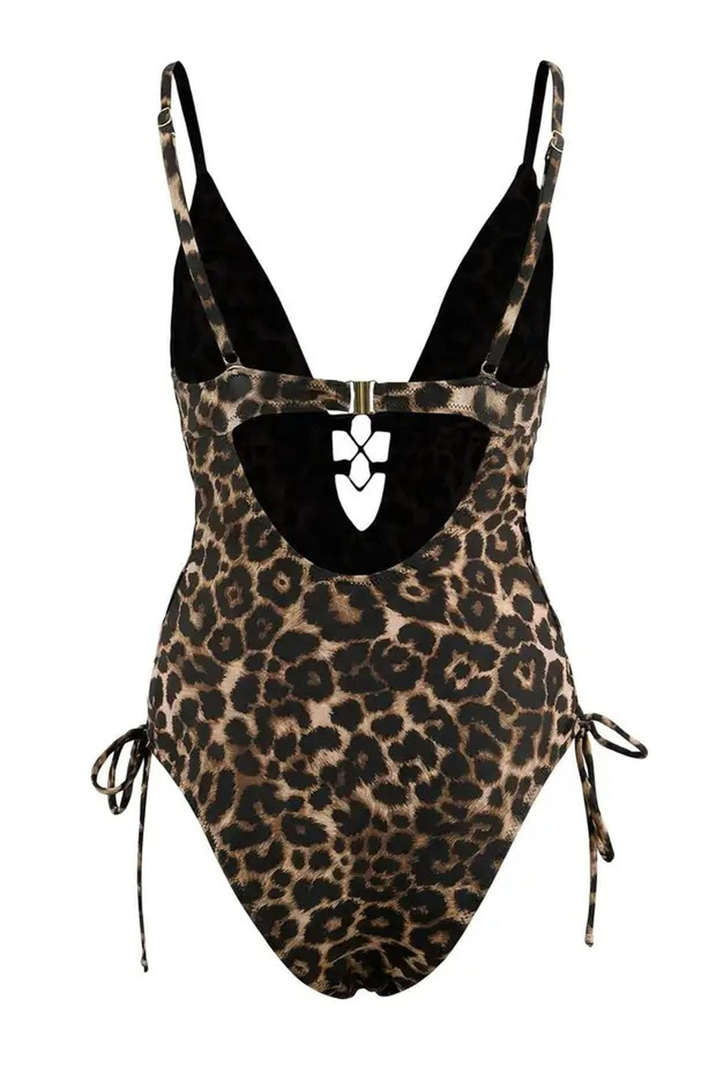 Deep V-Neck Padded Regular Swimsuit with Accessory and Tie Detail