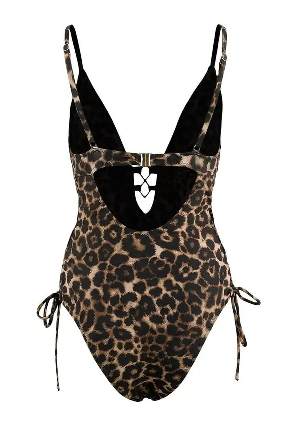Deep V-Neck Padded Regular Swimsuit with Accessory and Tie Detail