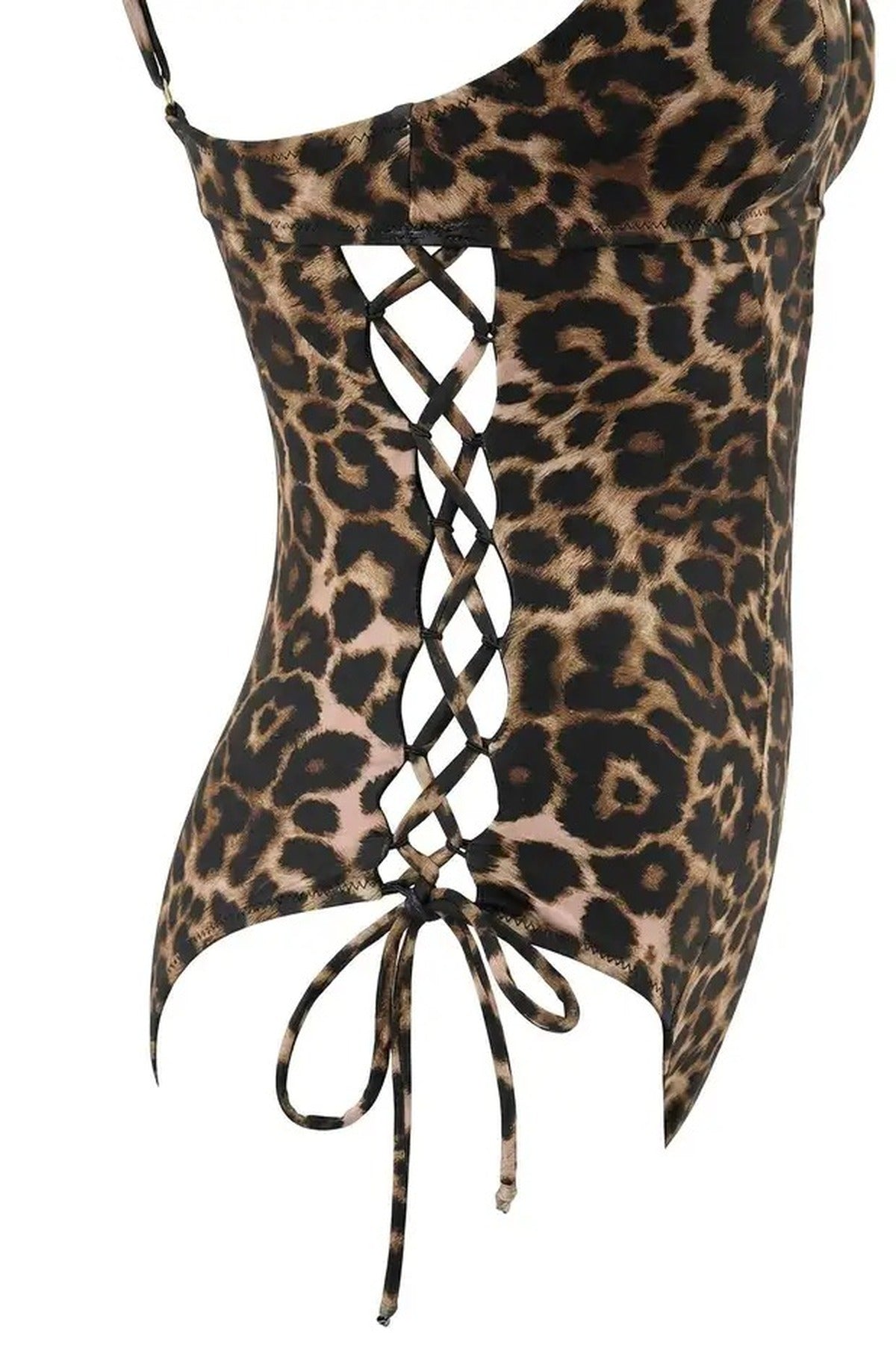 Deep V-Neck Padded Regular Swimsuit with Accessory and Tie Detail