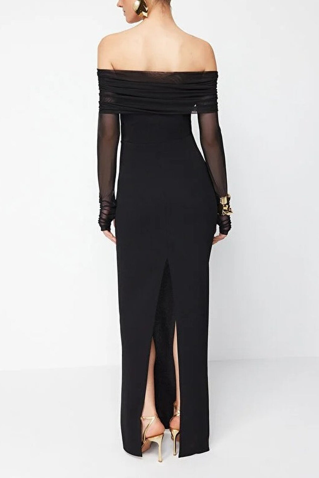 Knitted Long Evening Dress with Accessory and Glove Details