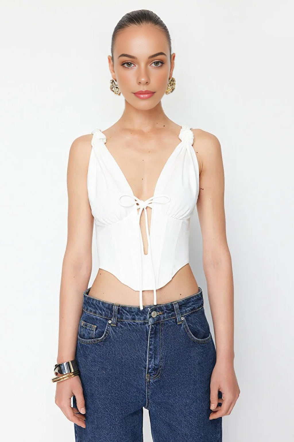 Knitted Tie-Detail Underwired Bustier