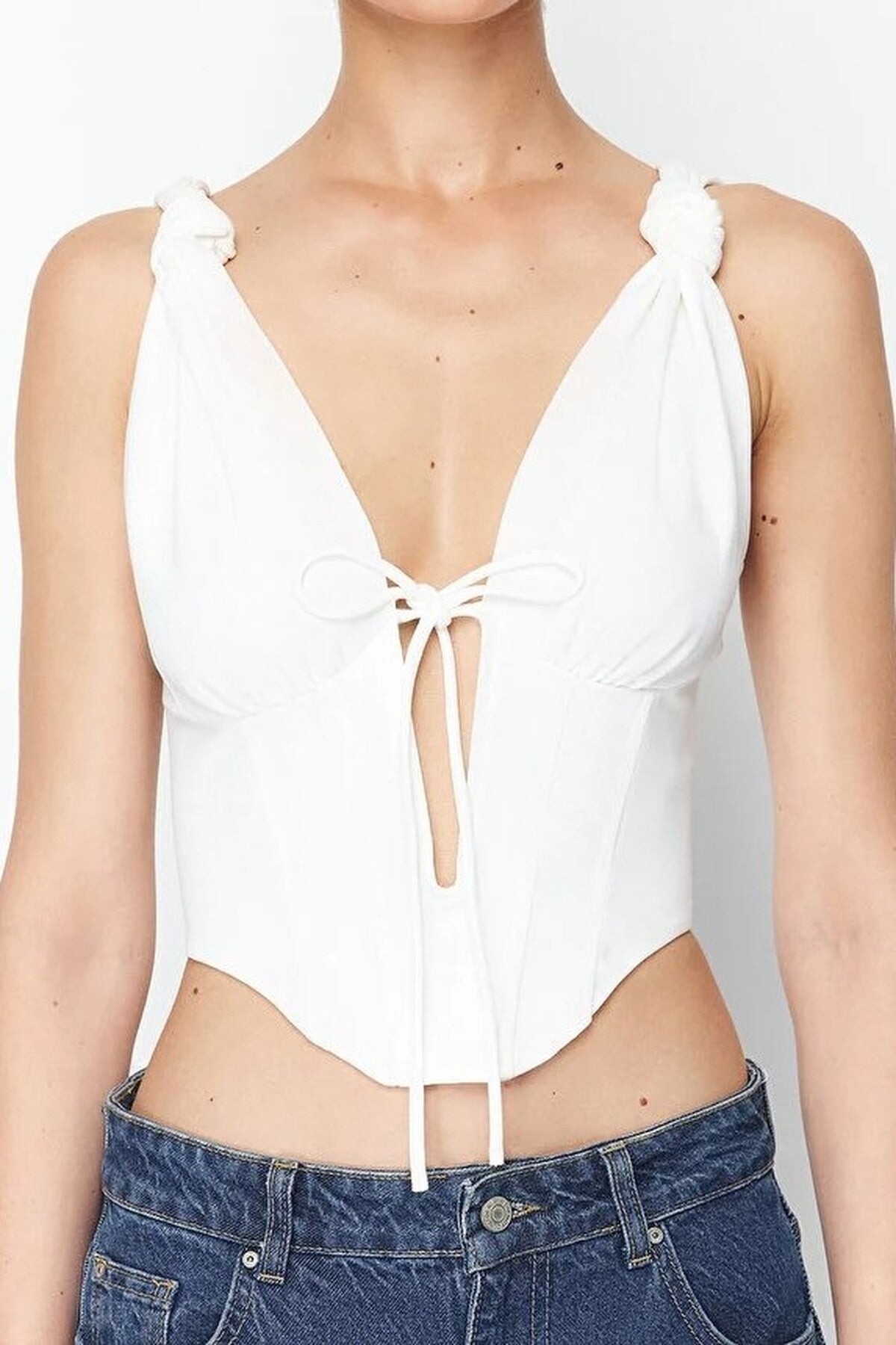 Knitted Tie-Detail Underwired Bustier