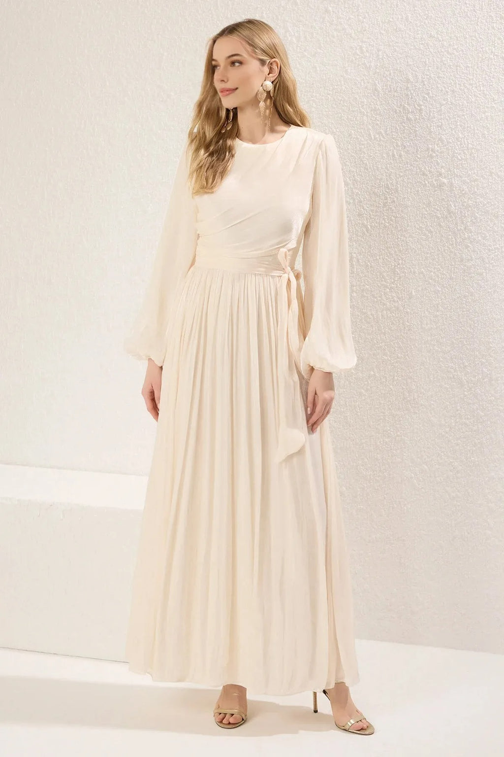 Belted Glittery Lined Chiffon Dress