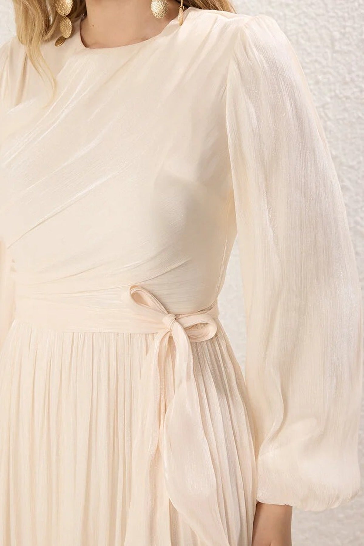 Belted Glittery Lined Chiffon Dress