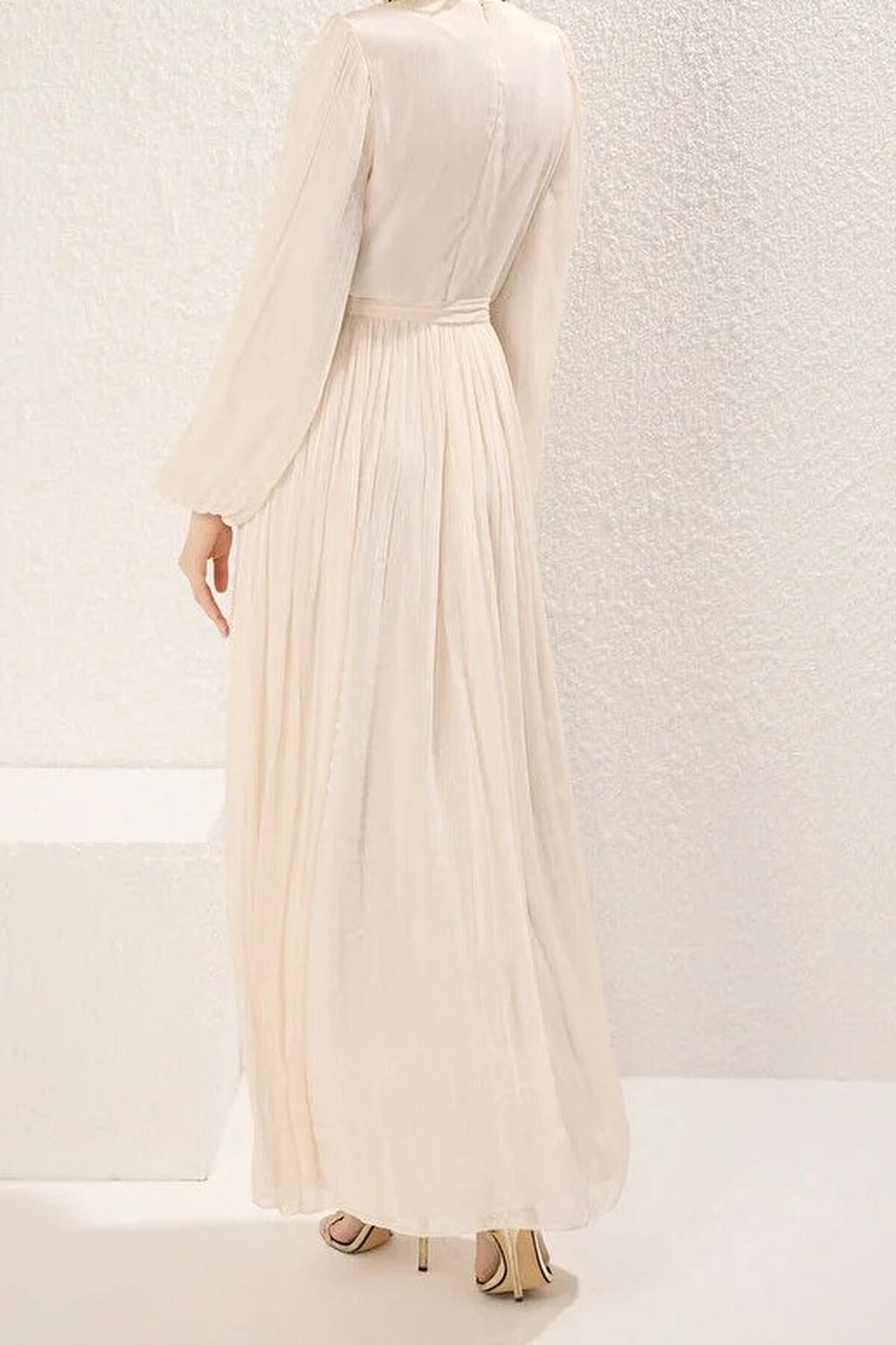 Belted Glittery Lined Chiffon Dress