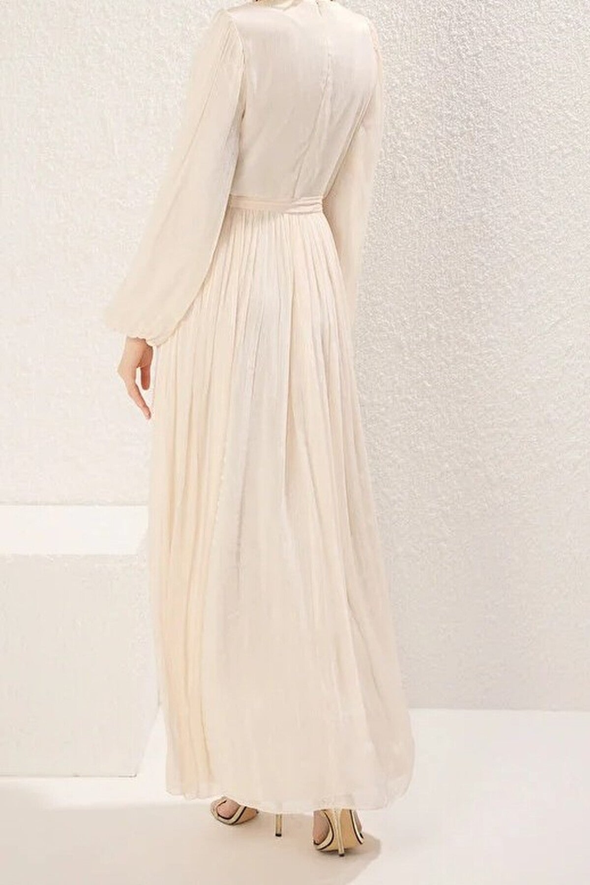 Belted Glittery Lined Chiffon Dress