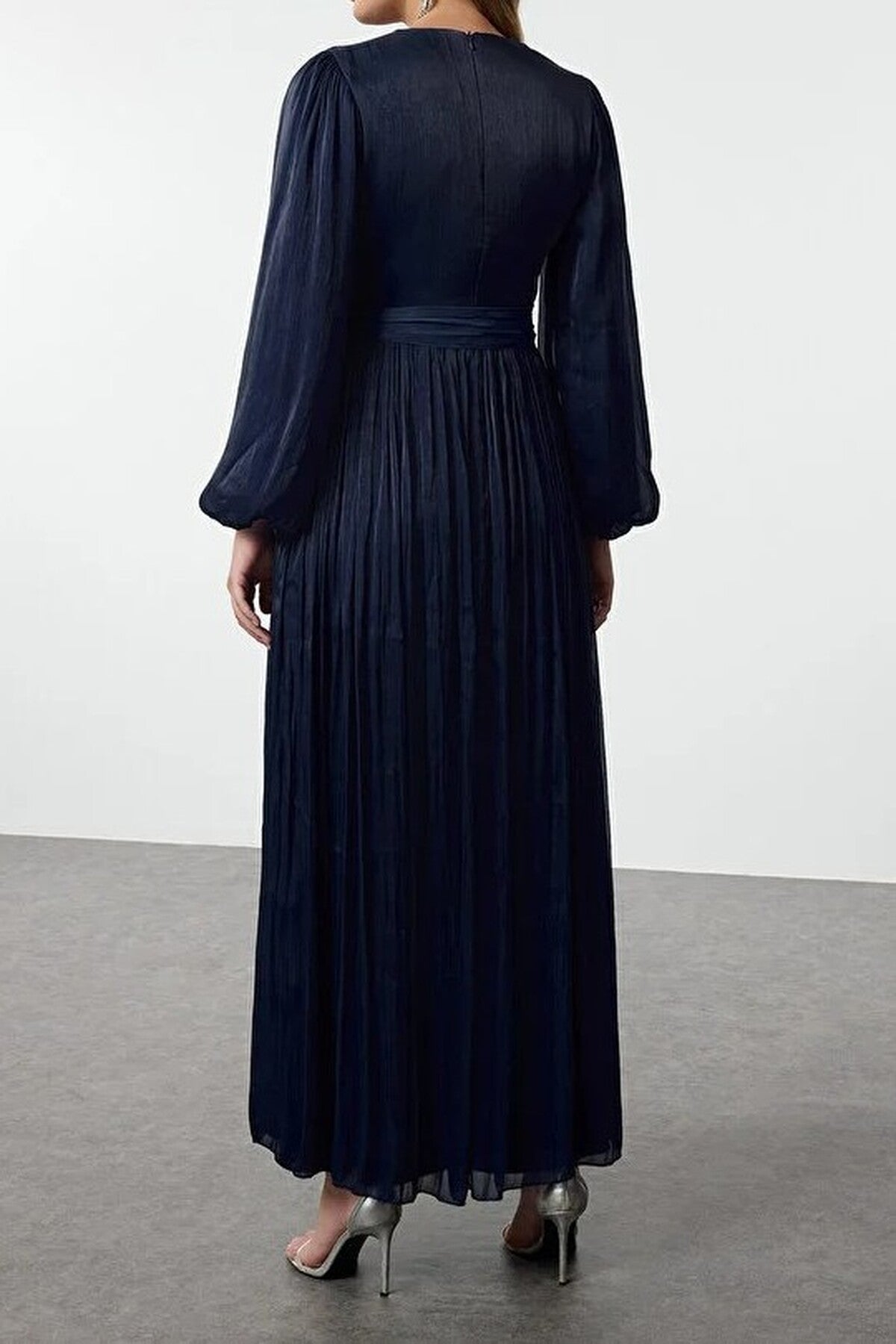 Belted Glittery Lined Chiffon Dress