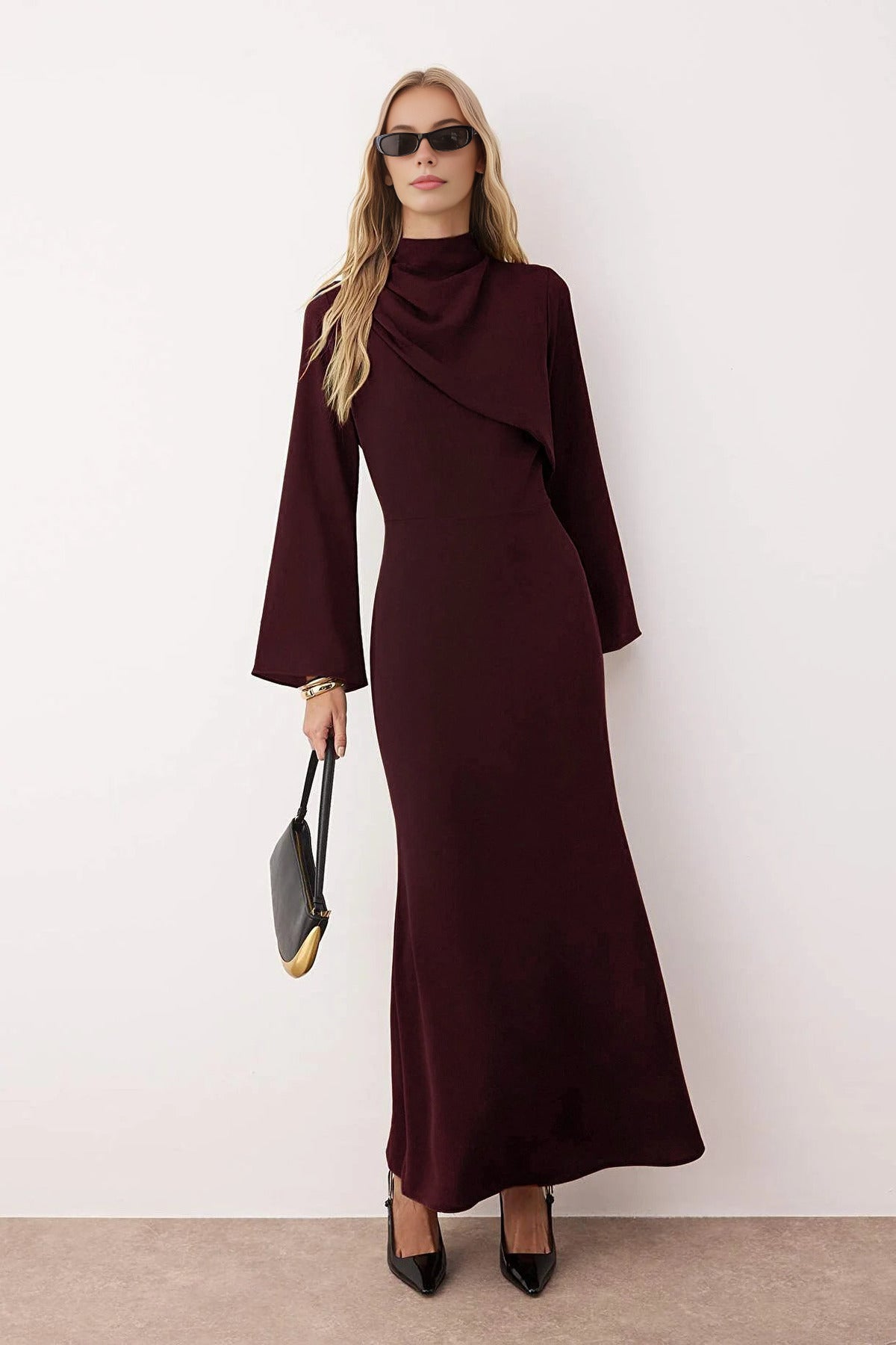 Drape Detail Woven Evening Dress
