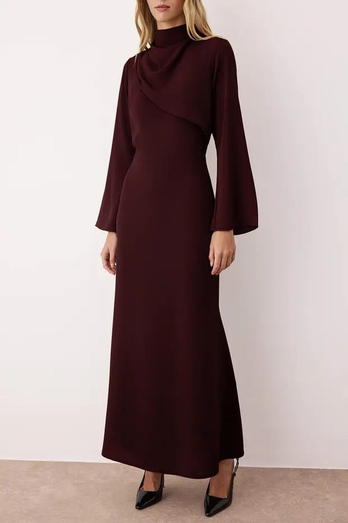 Drape Detail Woven Evening Dress