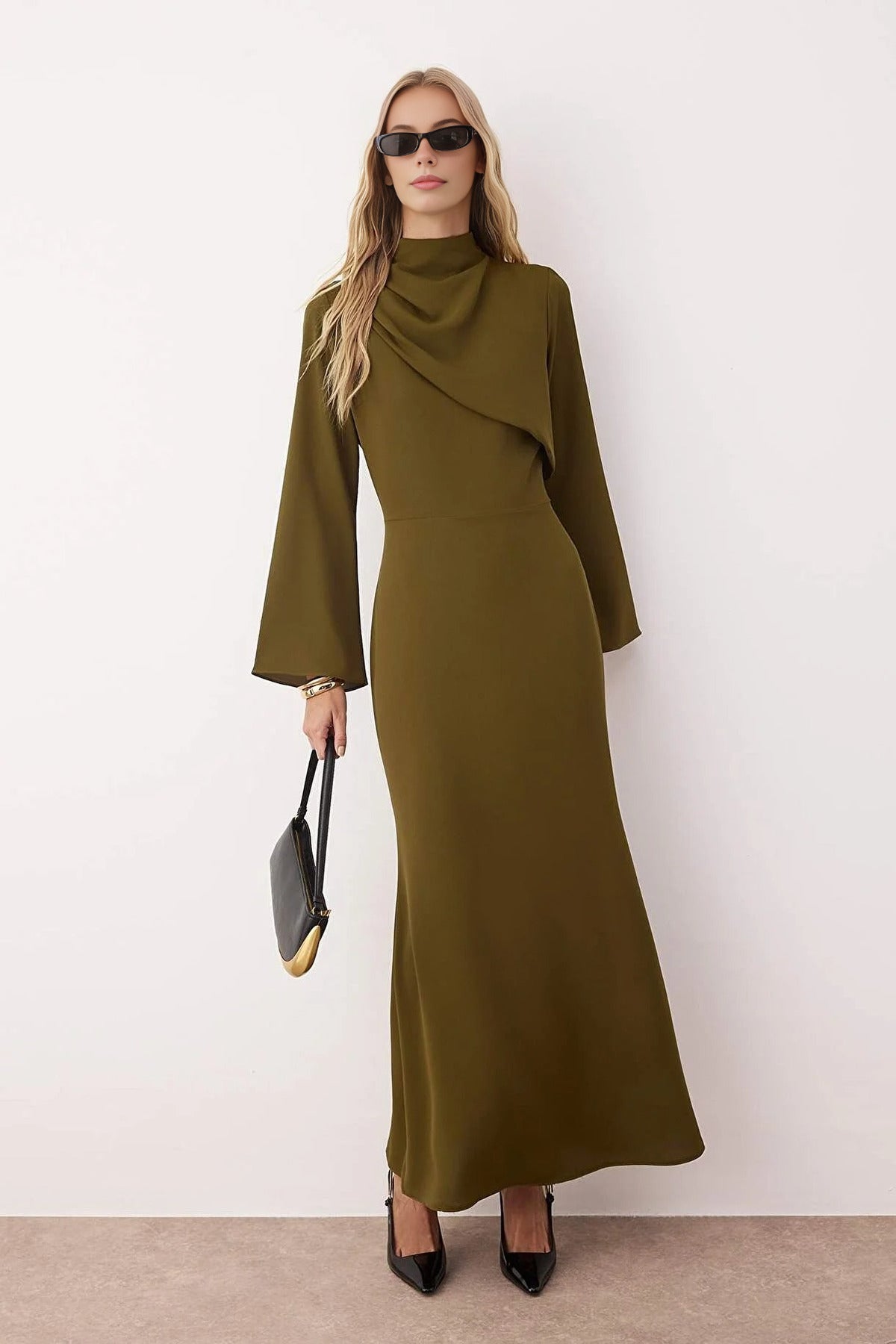 Drape Detail Woven Evening Dress