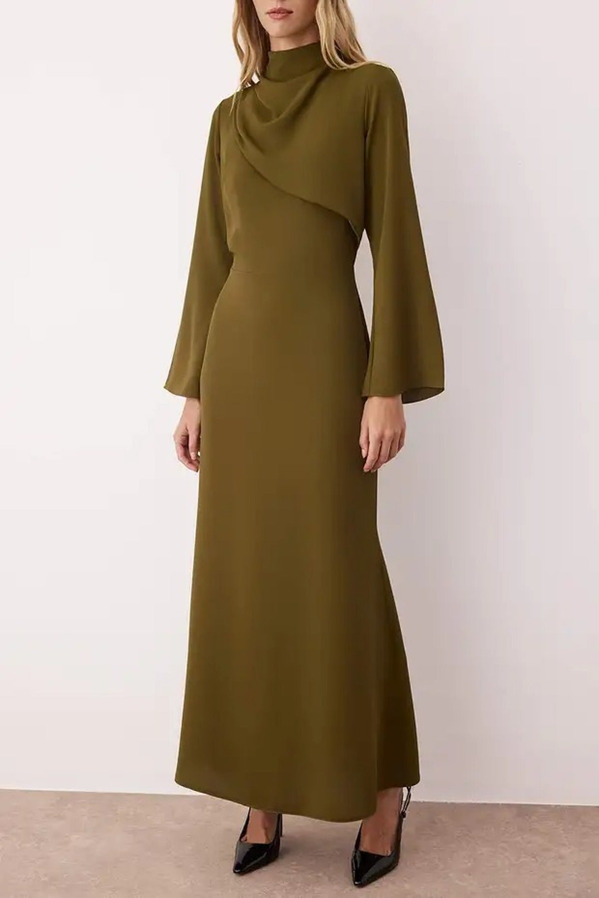 Drape Detail Woven Evening Dress