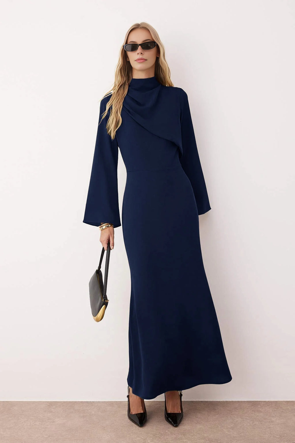 Drape Detail Woven Evening Dress