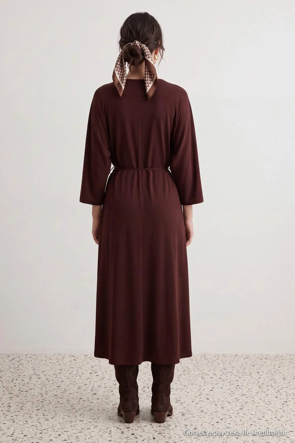 Boat Neck Batwing Sleeve Tie Detail A-Line Midi Dress