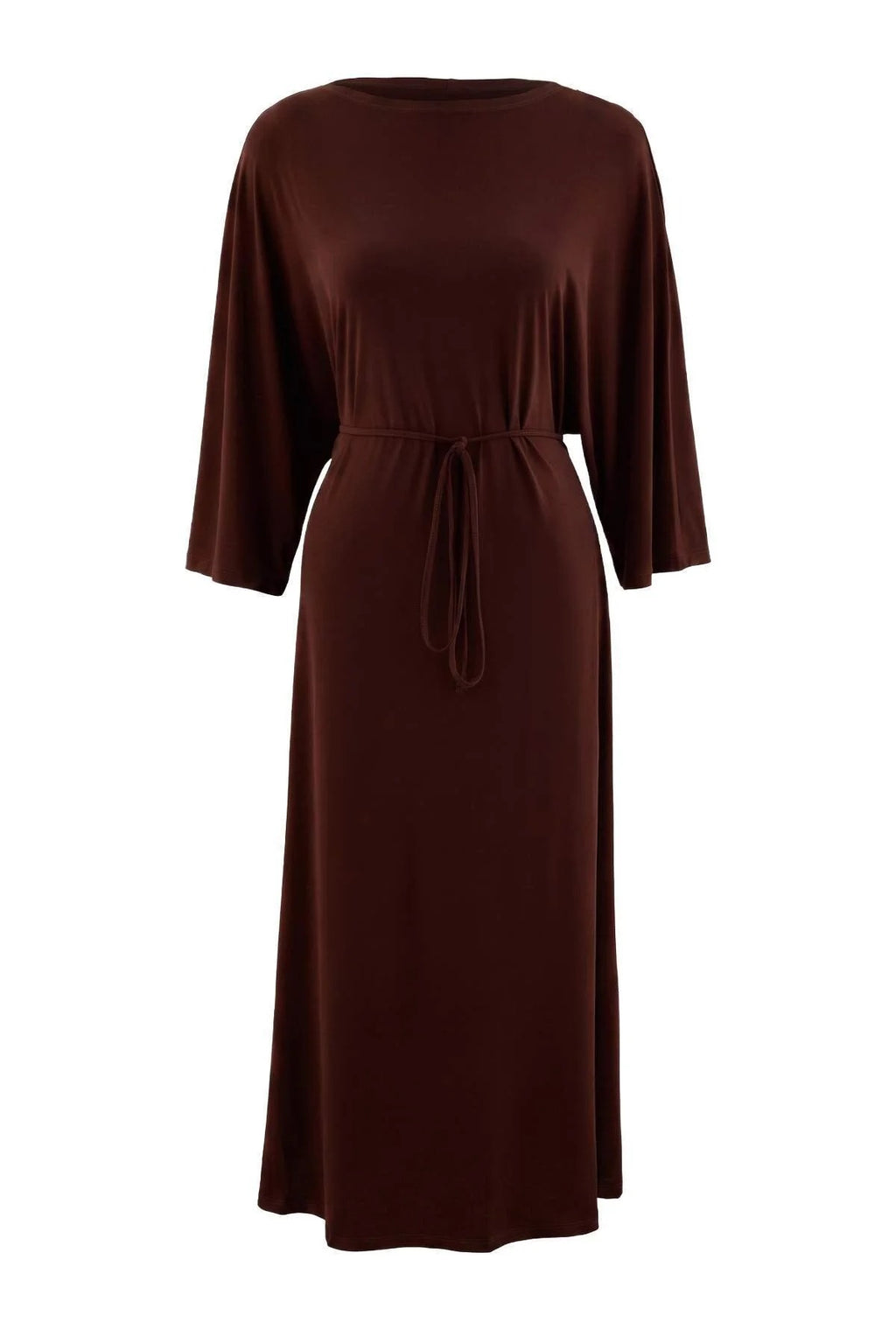Boat Neck Batwing Sleeve Tie Detail A-Line Midi Dress