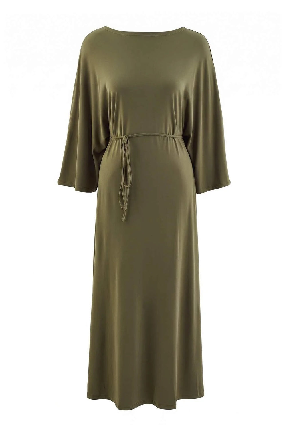 Boat Neck Batwing Sleeve Tie Detail A-Line Midi Dress