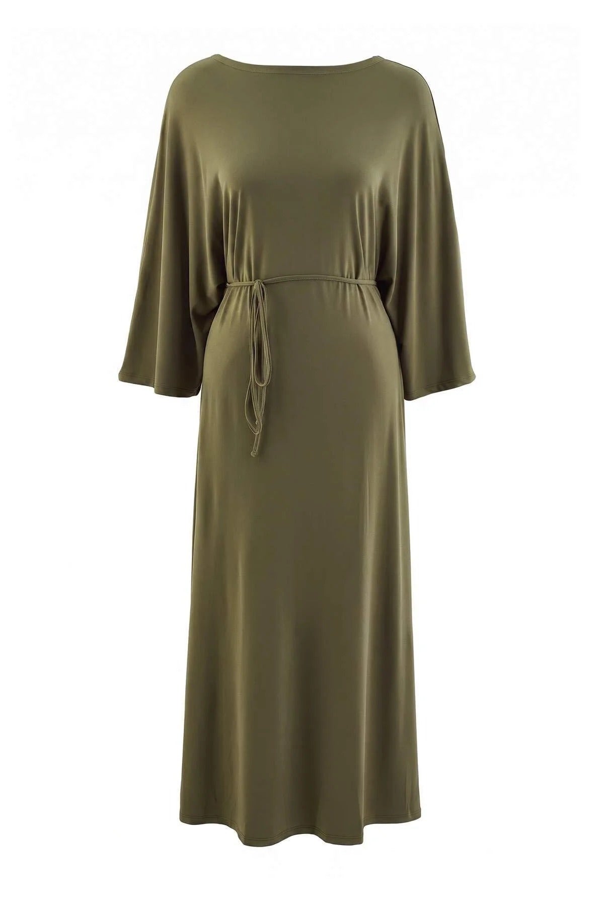Boat Neck Batwing Sleeve Tie Detail A-Line Midi Dress