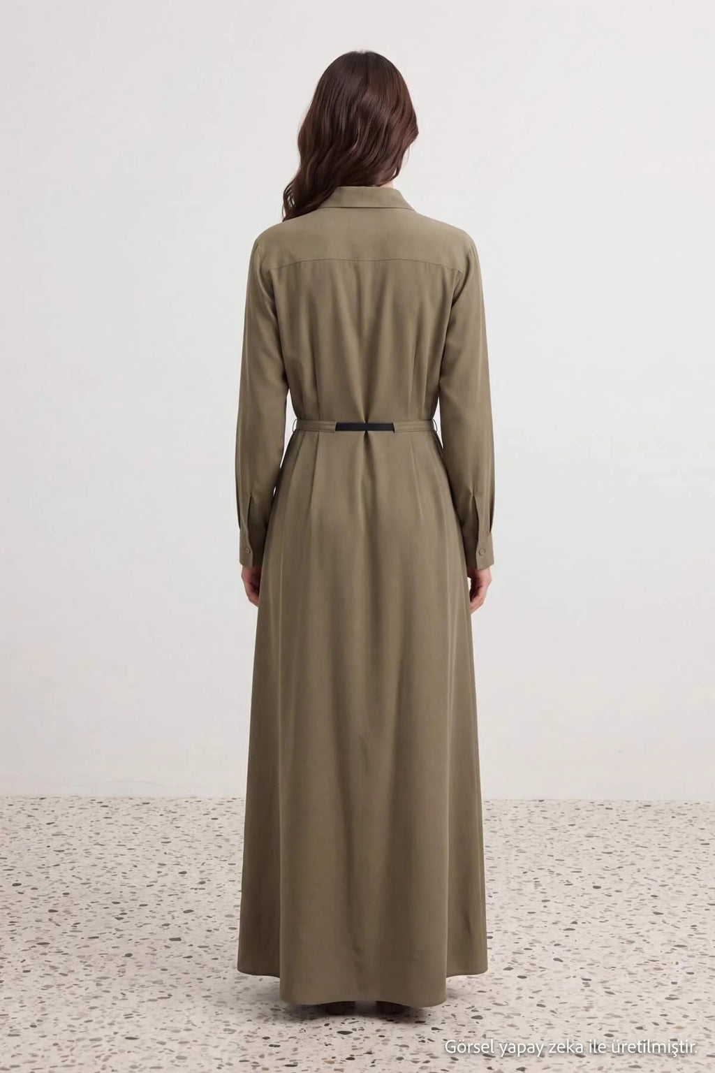 Belted Long Sleeve Maxi Shirt Dress