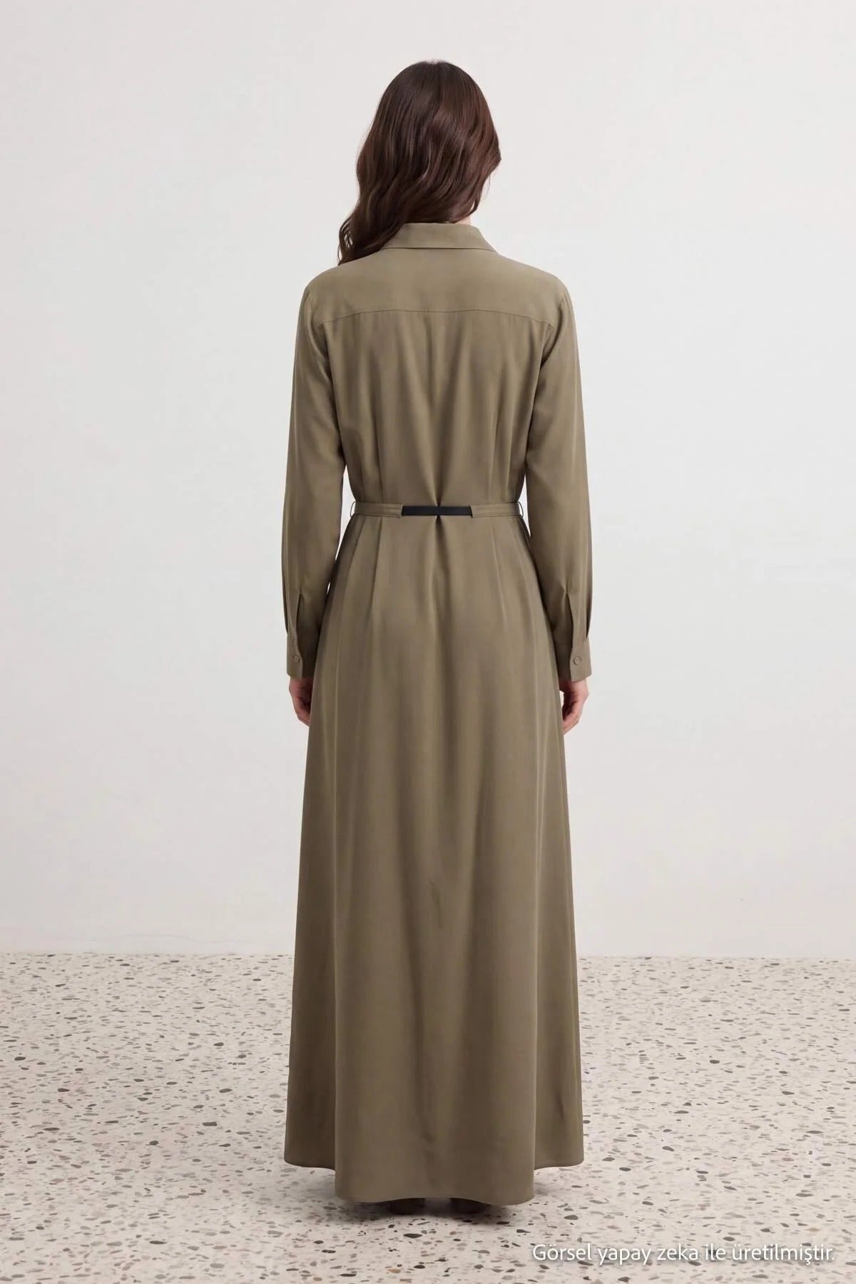 Belted Long Sleeve Maxi Shirt Dress