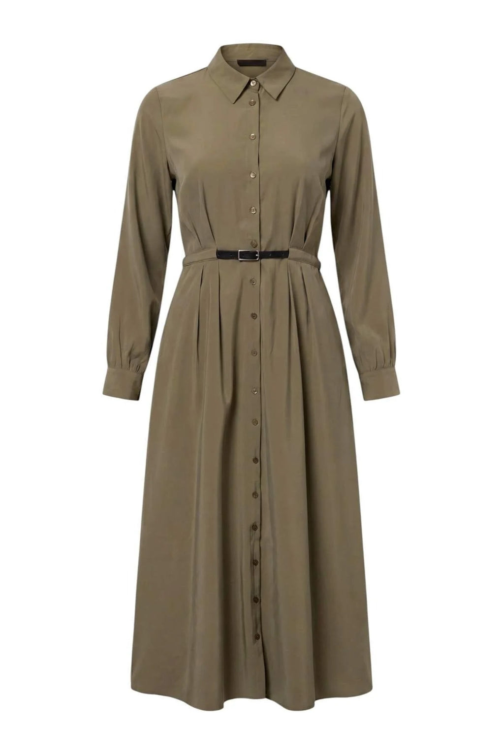 Belted Long Sleeve Maxi Shirt Dress