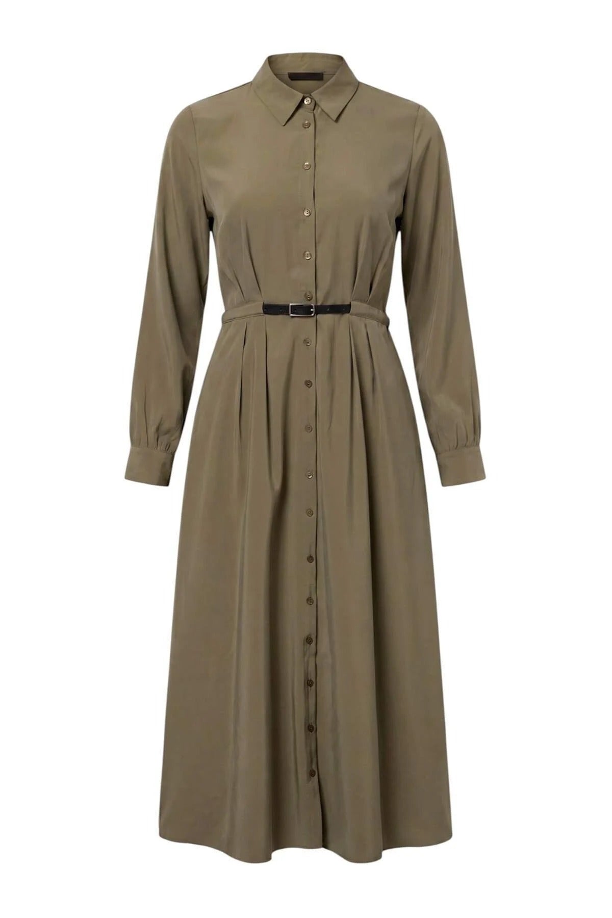 Belted Long Sleeve Maxi Shirt Dress