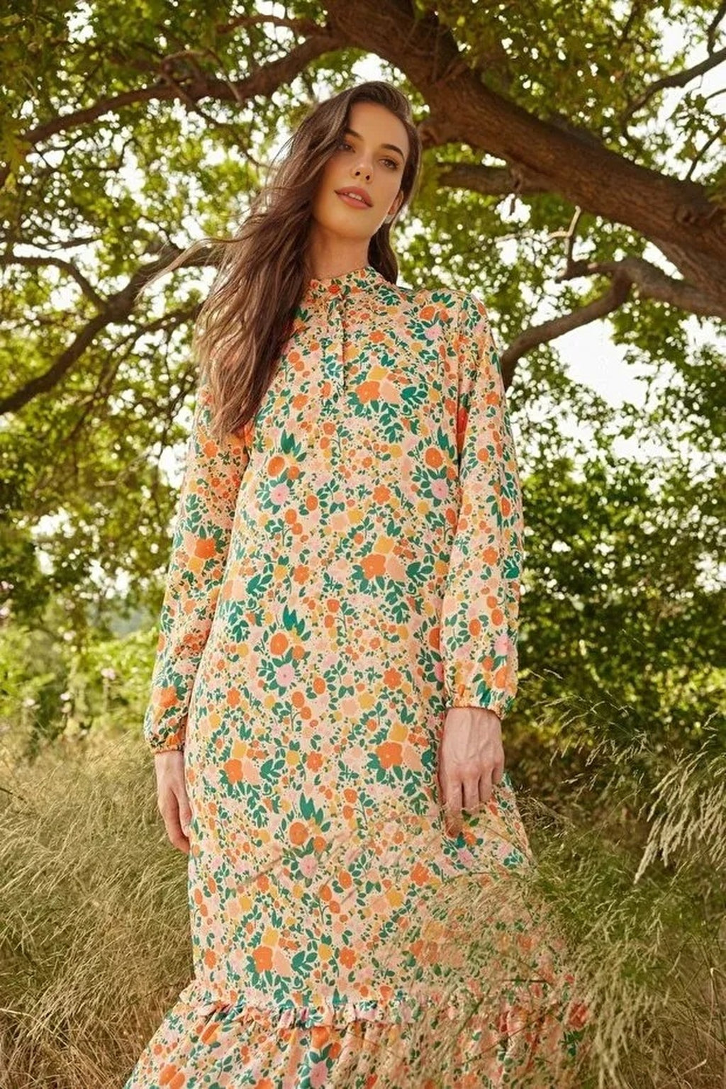 Floral Lined Woven Dress with Ruffled Hem