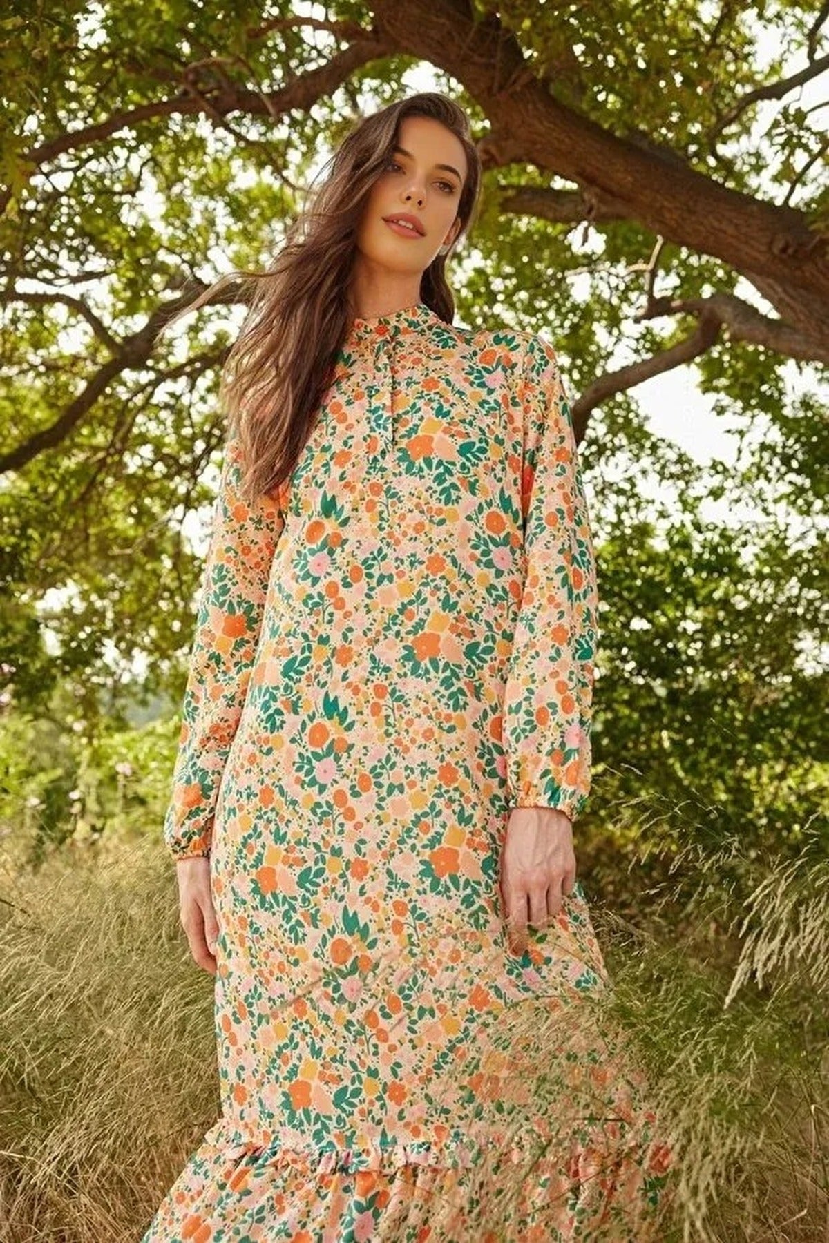 Floral Lined Woven Dress with Ruffled Hem