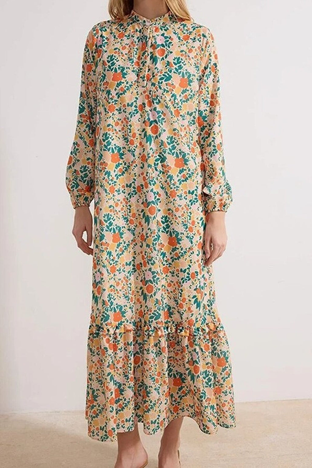 Floral Lined Woven Dress with Ruffled Hem