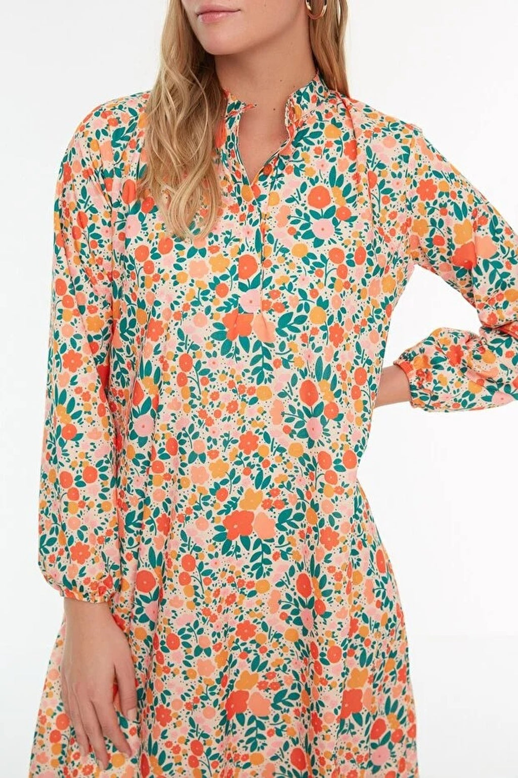 Floral Lined Woven Dress with Ruffled Hem