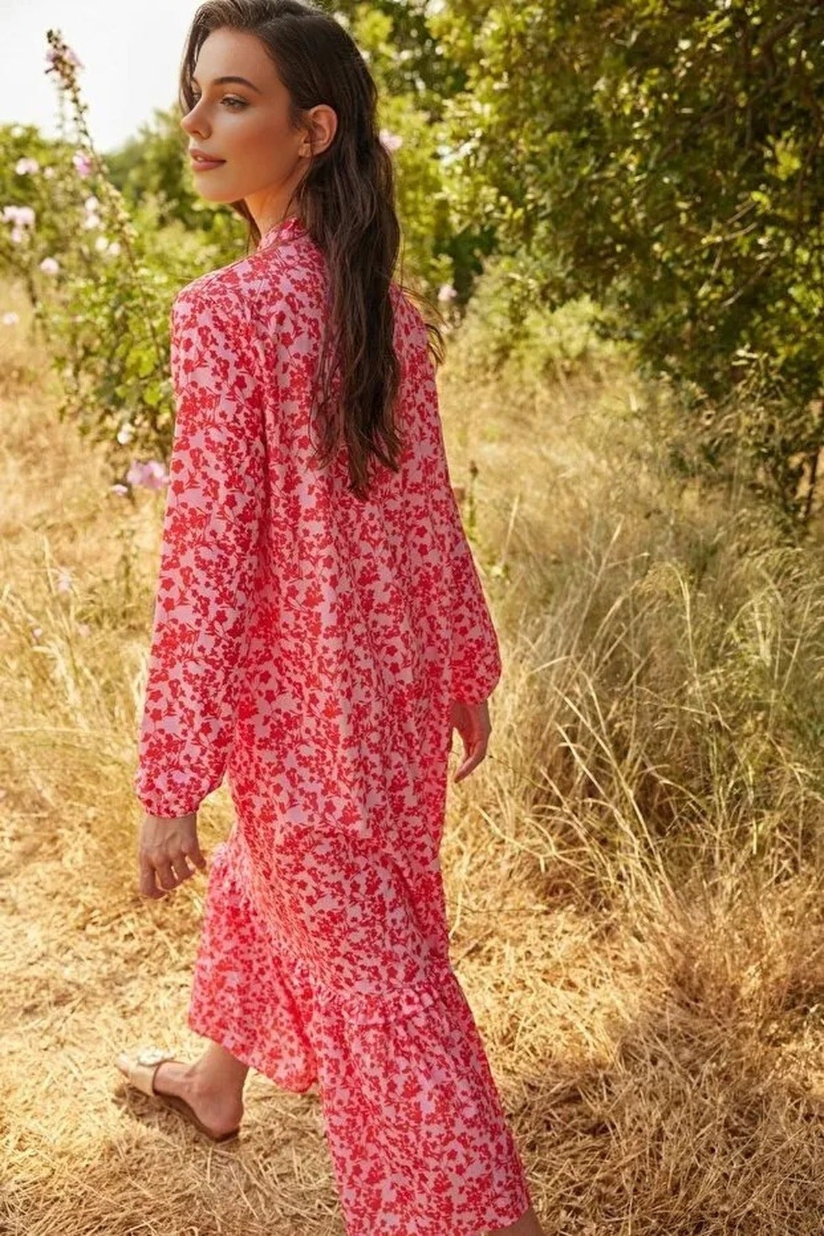 Floral Lined Woven Dress with Ruffled Hem