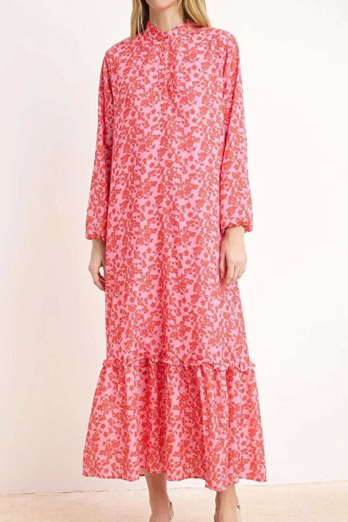 Floral Lined Woven Dress with Ruffled Hem