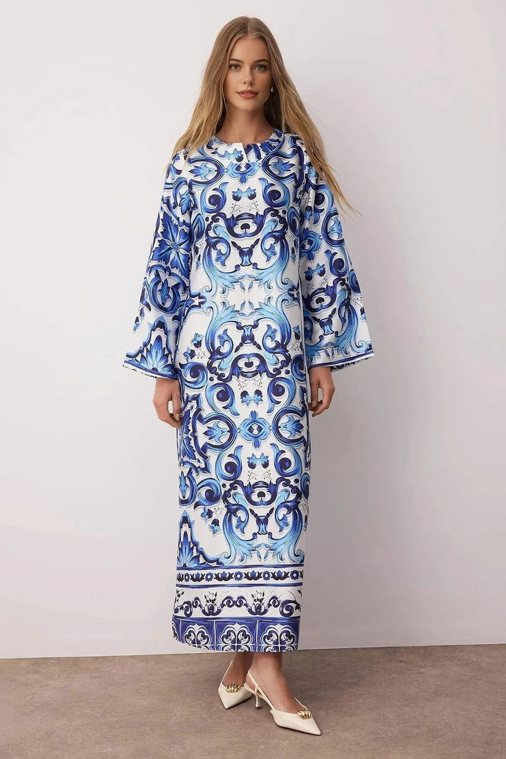 Satin Ethnic Patterned Evening Dress