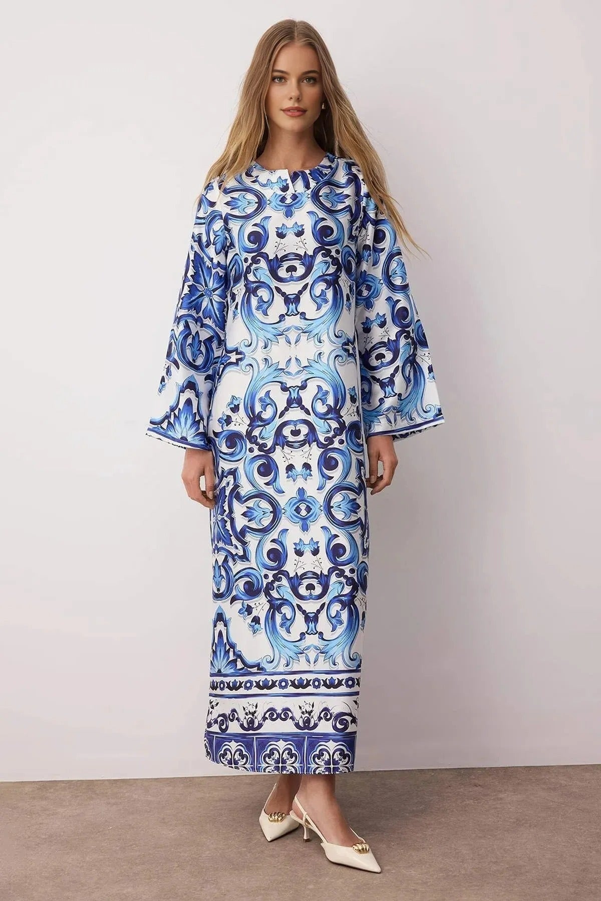 Satin Ethnic Patterned Evening Dress
