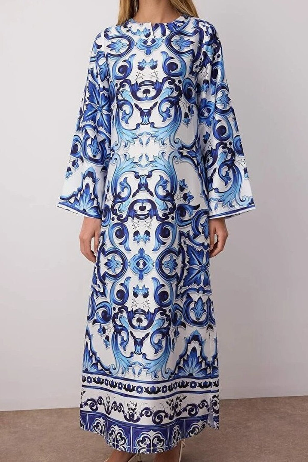 Satin Ethnic Patterned Evening Dress