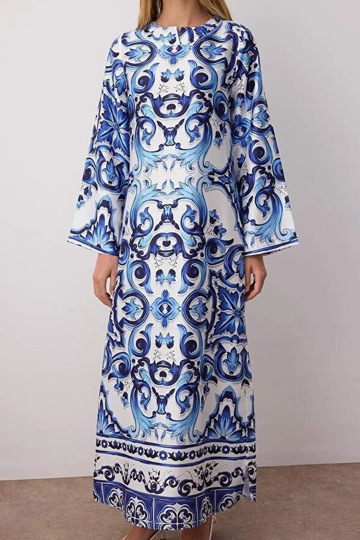 Satin Ethnic Patterned Evening Dress