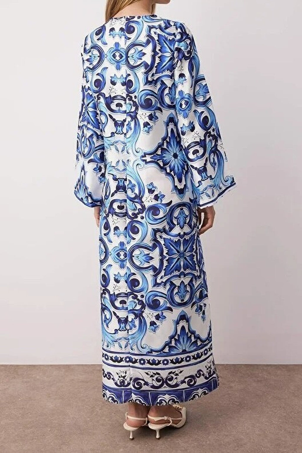 Satin Ethnic Patterned Evening Dress
