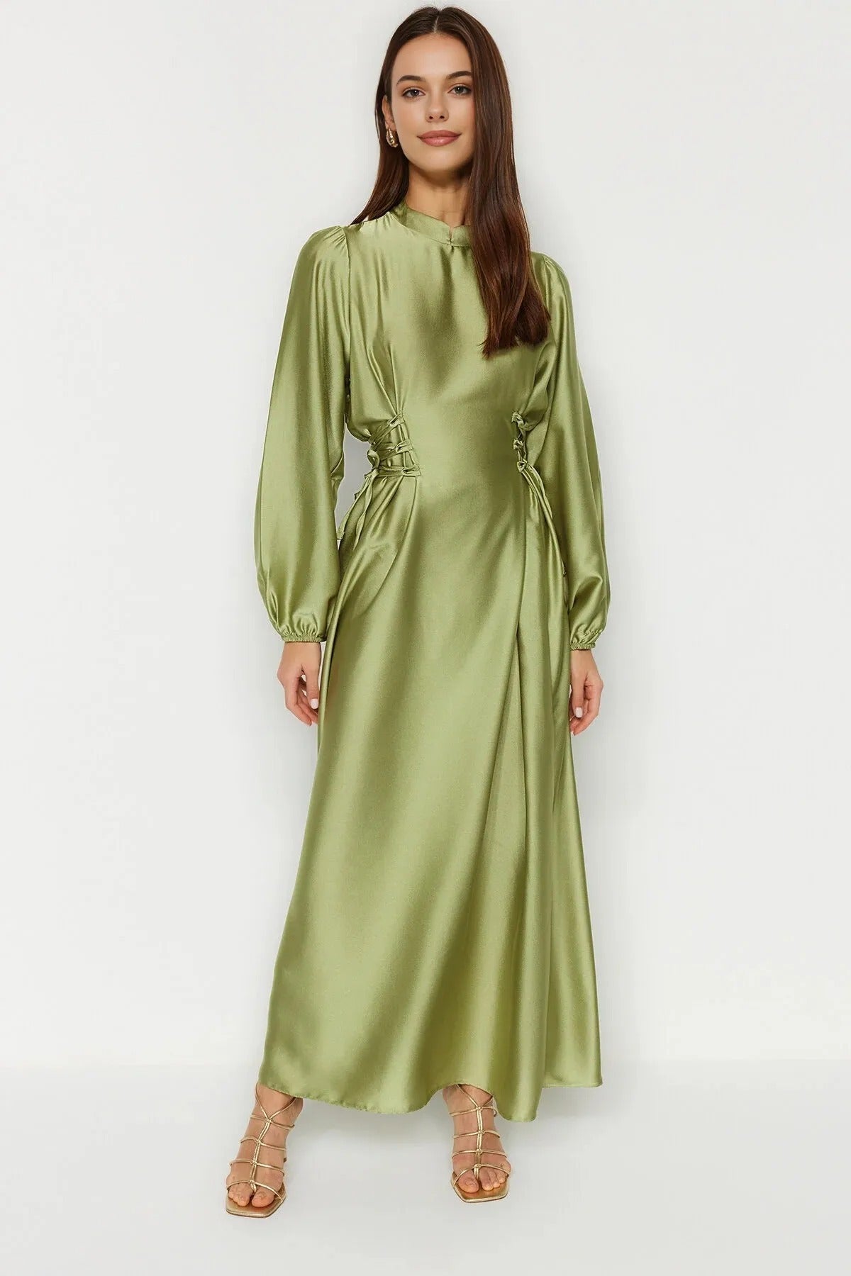 Belted Satin Evening Dress