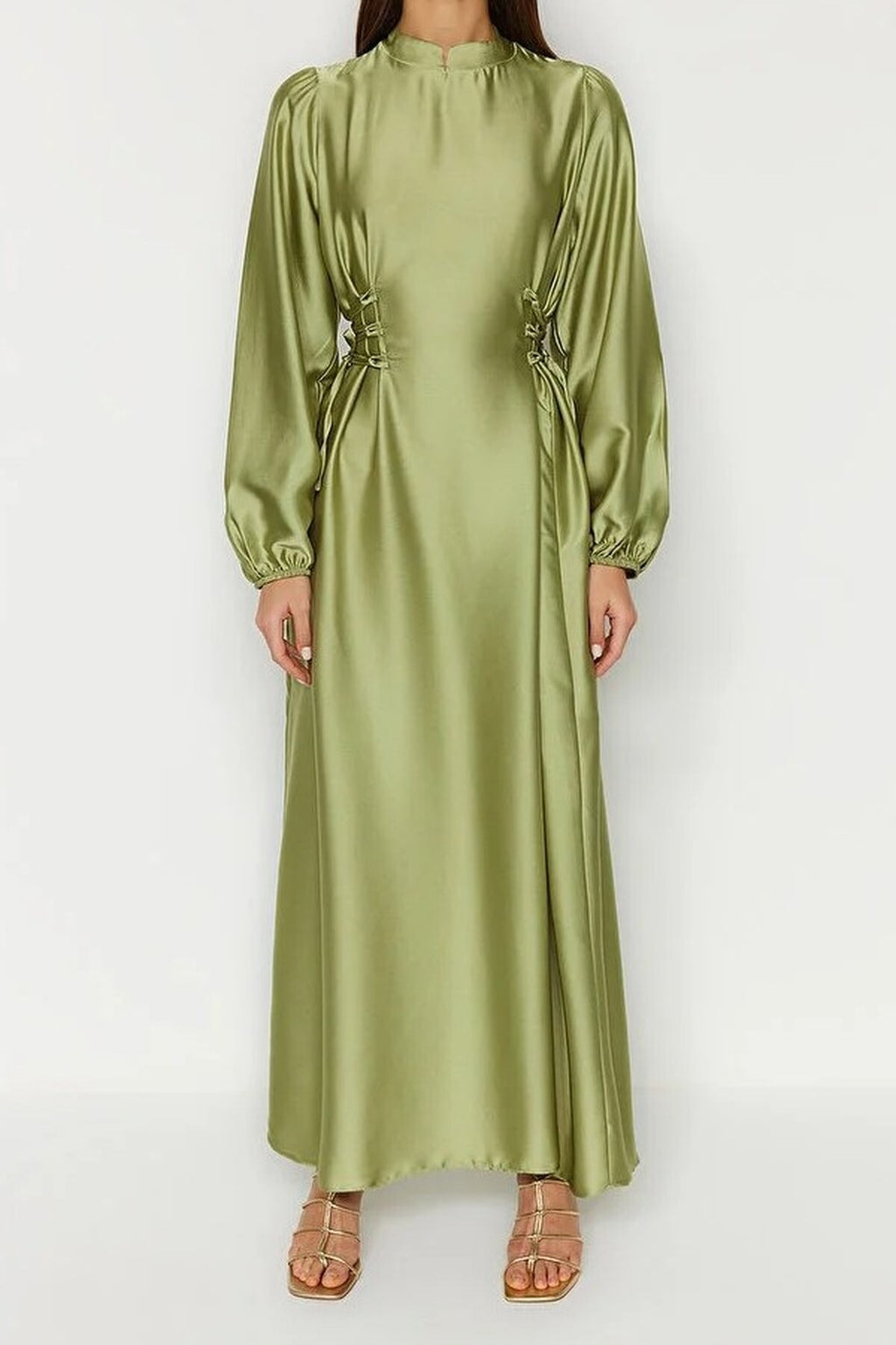 Belted Satin Evening Dress